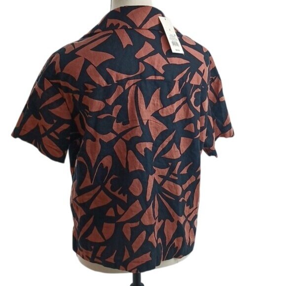 A New Day Button Down Shirt Brown Linen Blend Tropical Floral Womens - Picture 6 of 10